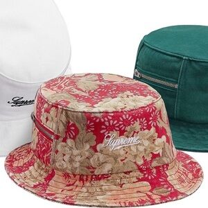 Supreme Zip Twill Crusher Floral Bucket Hat SS18 Red Medium Large